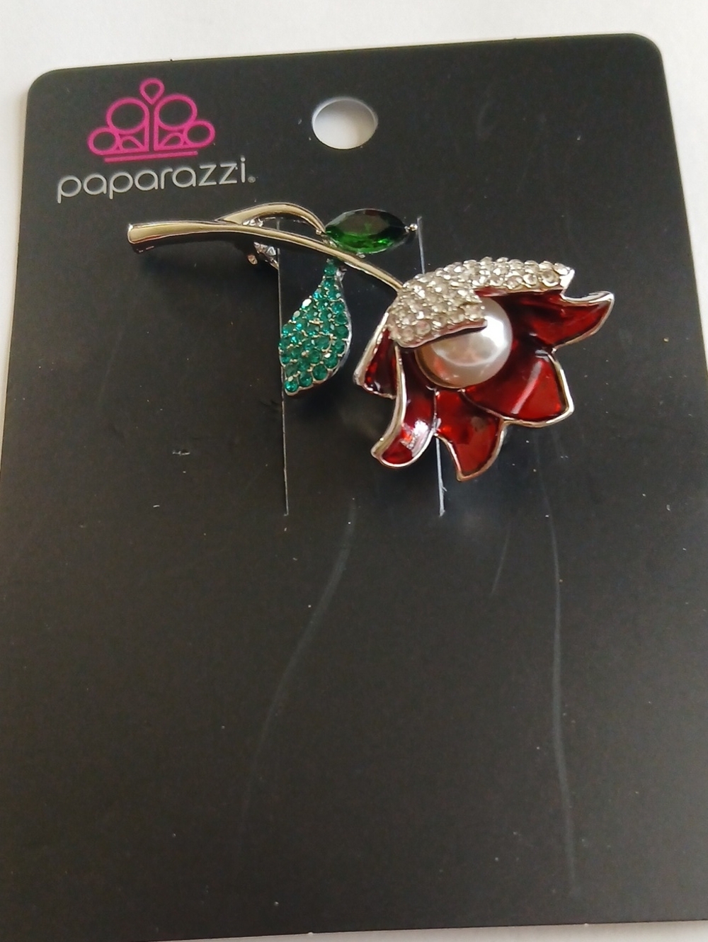 Paparazzi Red Crystal Bloom Flower Brooch